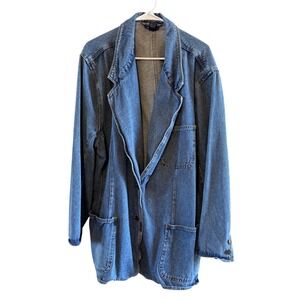 Baccini Vintage 3X Denim Chore Blazer Coat Dark Wash Relaxed Fit Tapered Sleeves